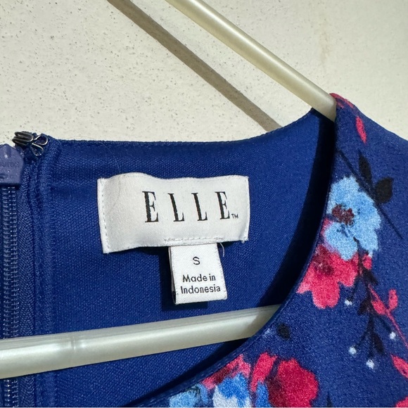 Elle Blue Pink Floral Fit Flare Belted Midi Dress Women’s Size Small - Picture 7 of 8